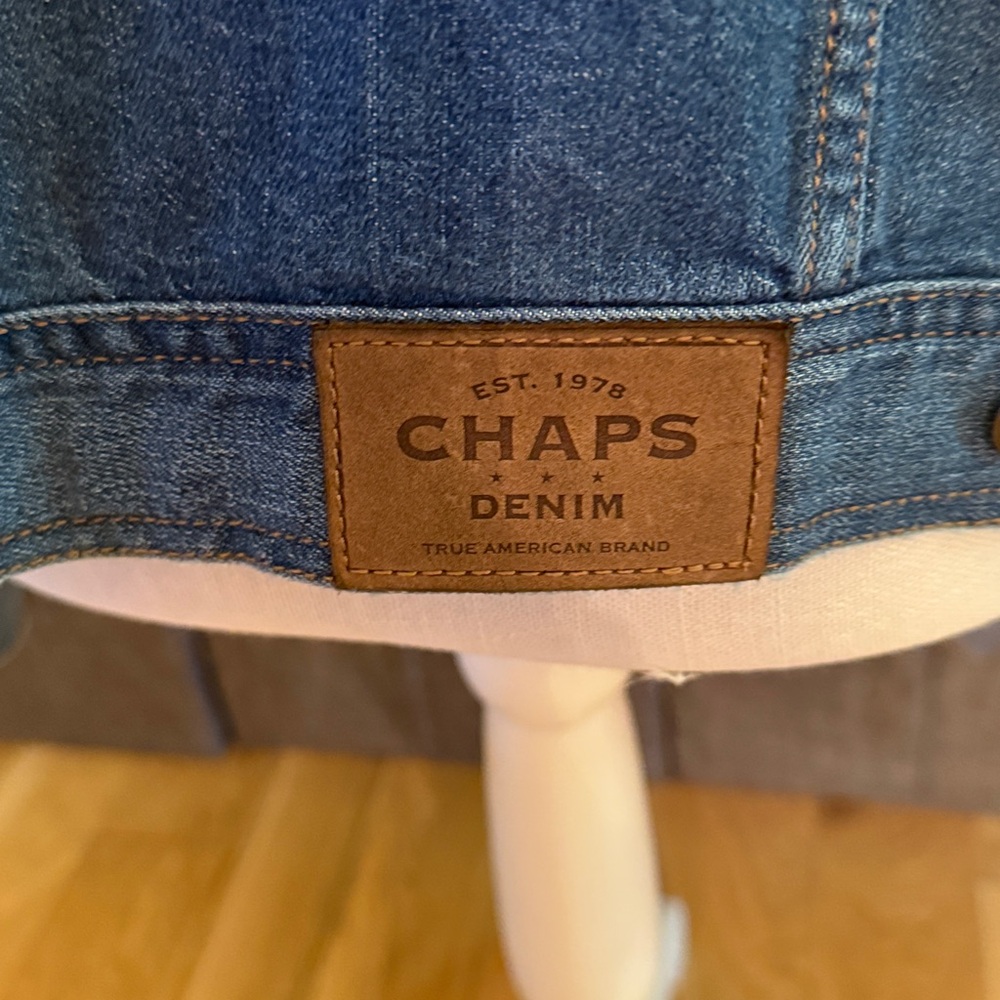 Vintage Chaps Blue Denim Jacket With Brown Patch - image 4